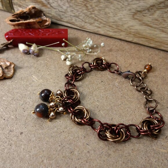 Copper Chainmaille Weave Bracelet - Picture 2 of 6
